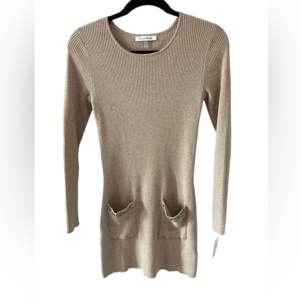 Studio Works oatmeal heather Sweater Dress Studded Pockets small‎